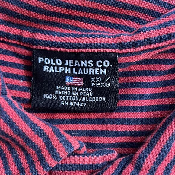 Polo Ralph Lauren Polo‎ Jeans Co Shirt Polo Striped Vintage Mens XXL - Picture 3 of 6